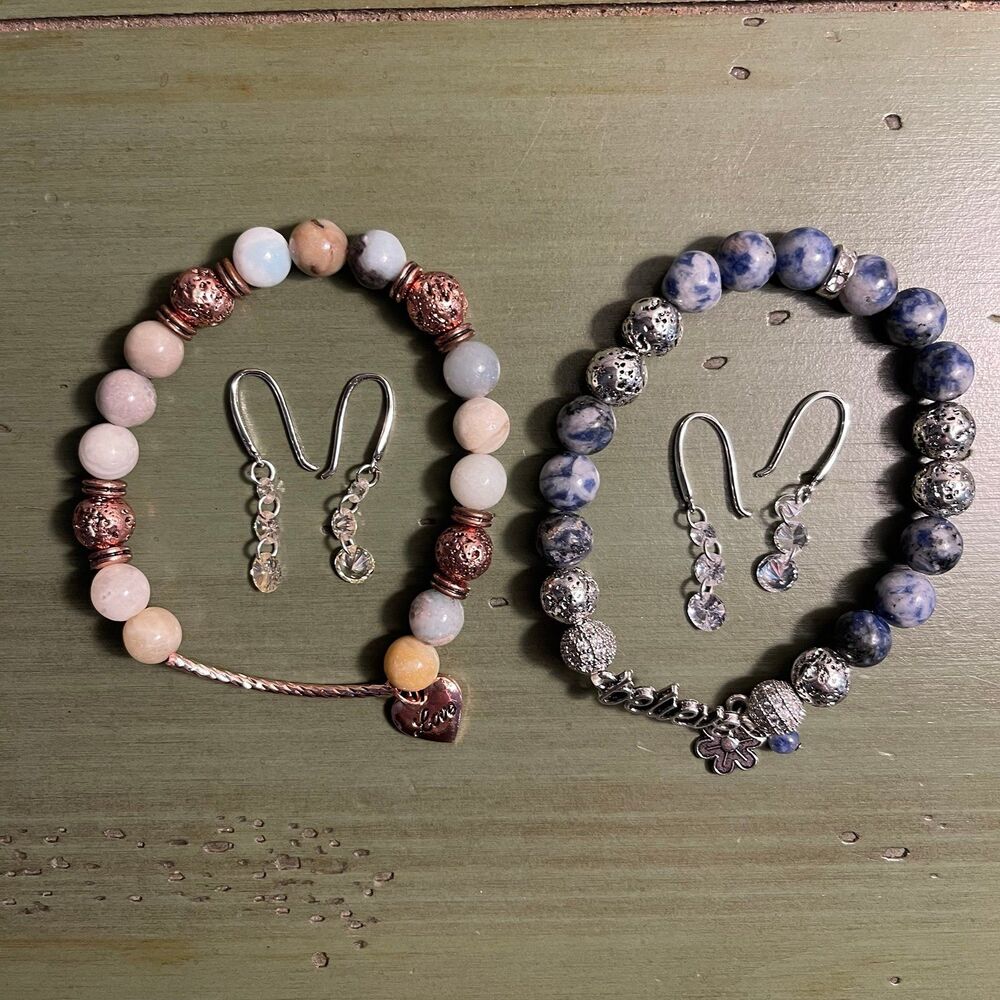 Beaded Bracelet and Earring Set Bundle with Charms